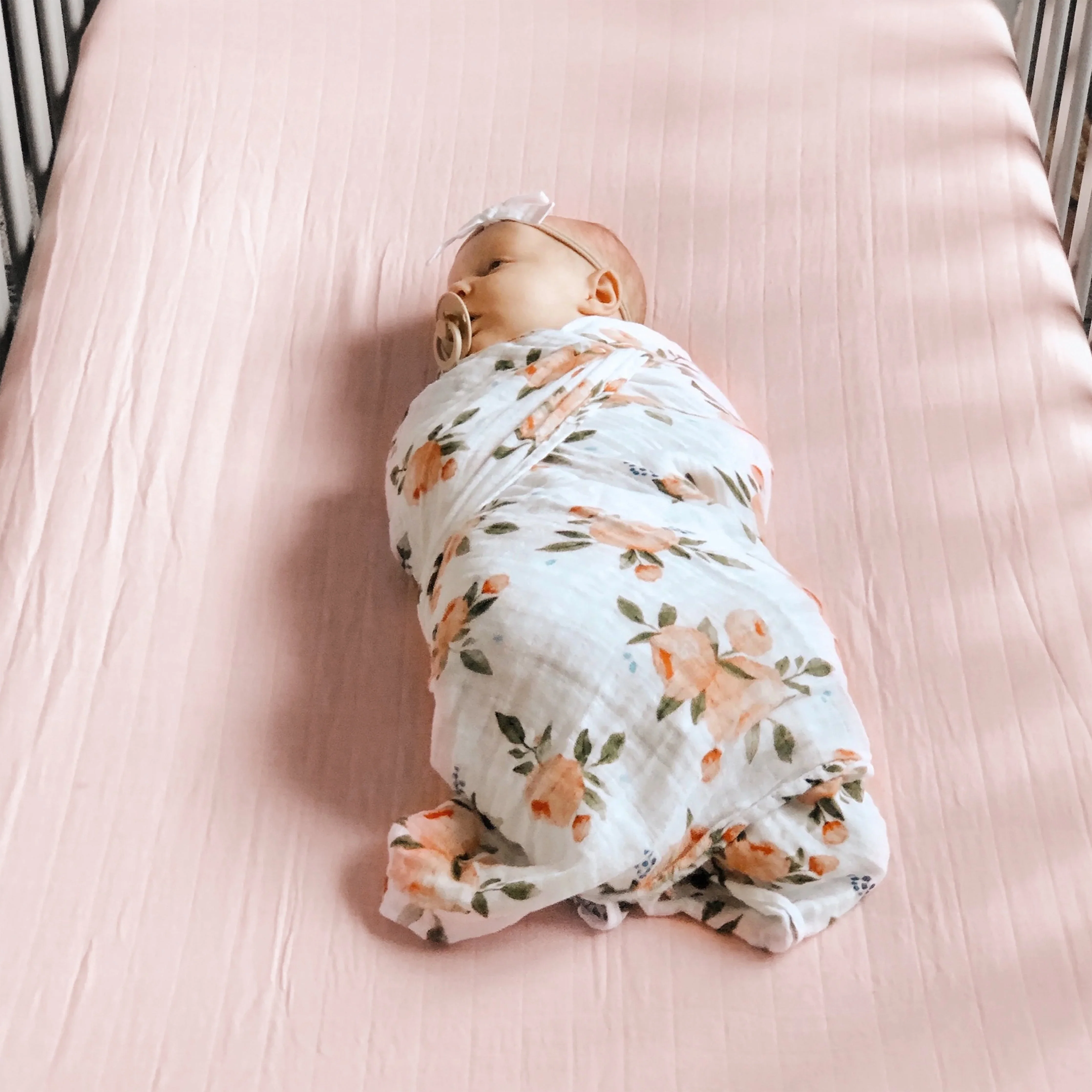 Cotton Muslin Crib Sheet - Light Pink - Image 3