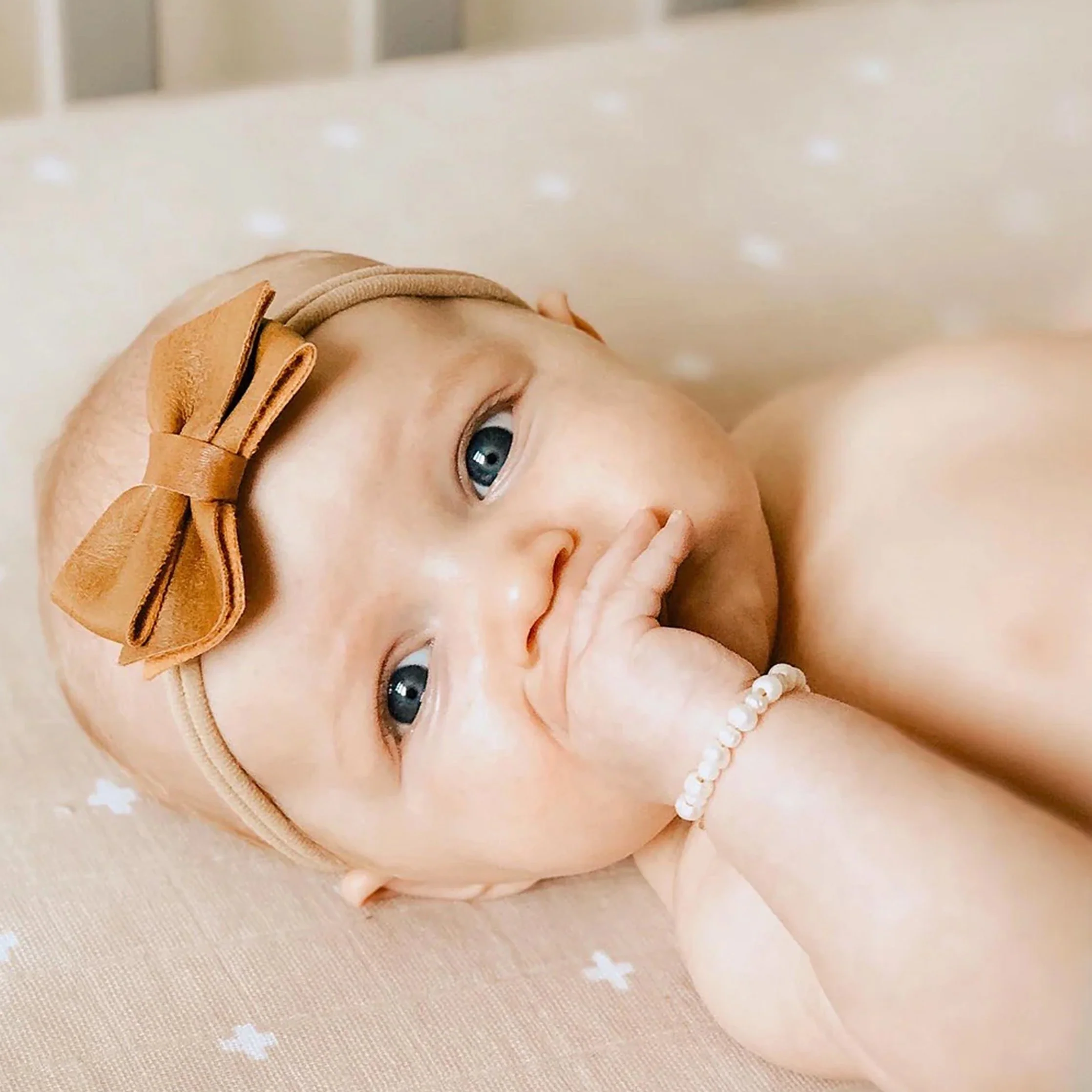 Cotton Muslin Crib Sheet - Taupe Cross - Image 5