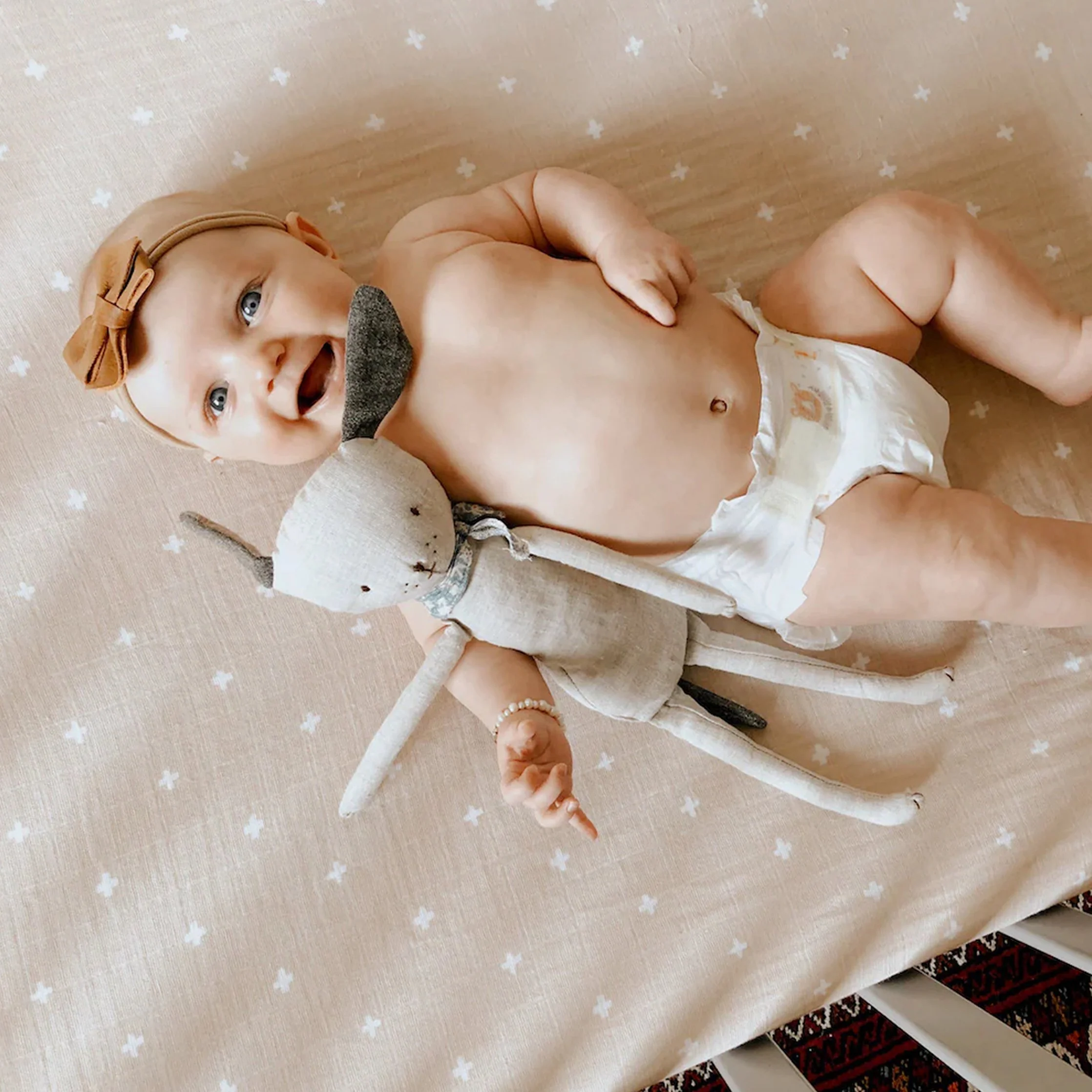 Cotton Muslin Crib Sheet - Taupe Cross - Image 6