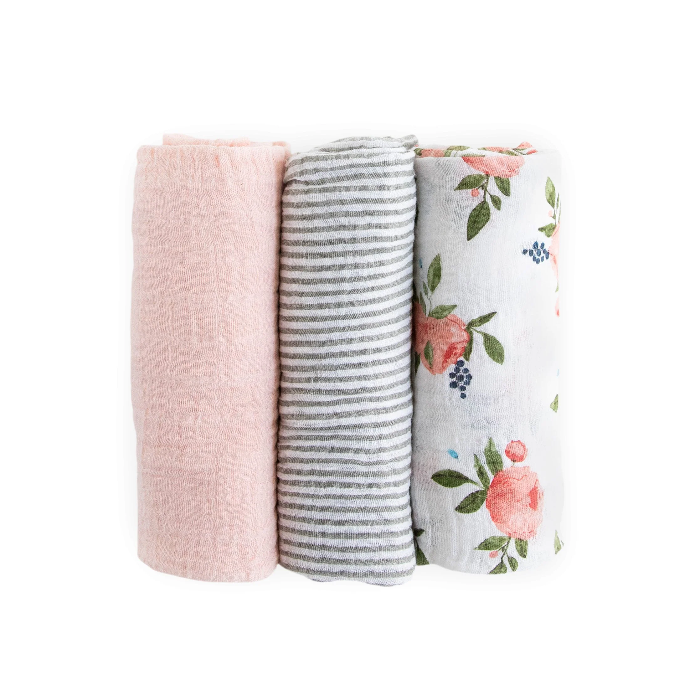 Cotton Muslin Swaddle Blanket 3 Pack - Watercolor Roses - Image 8