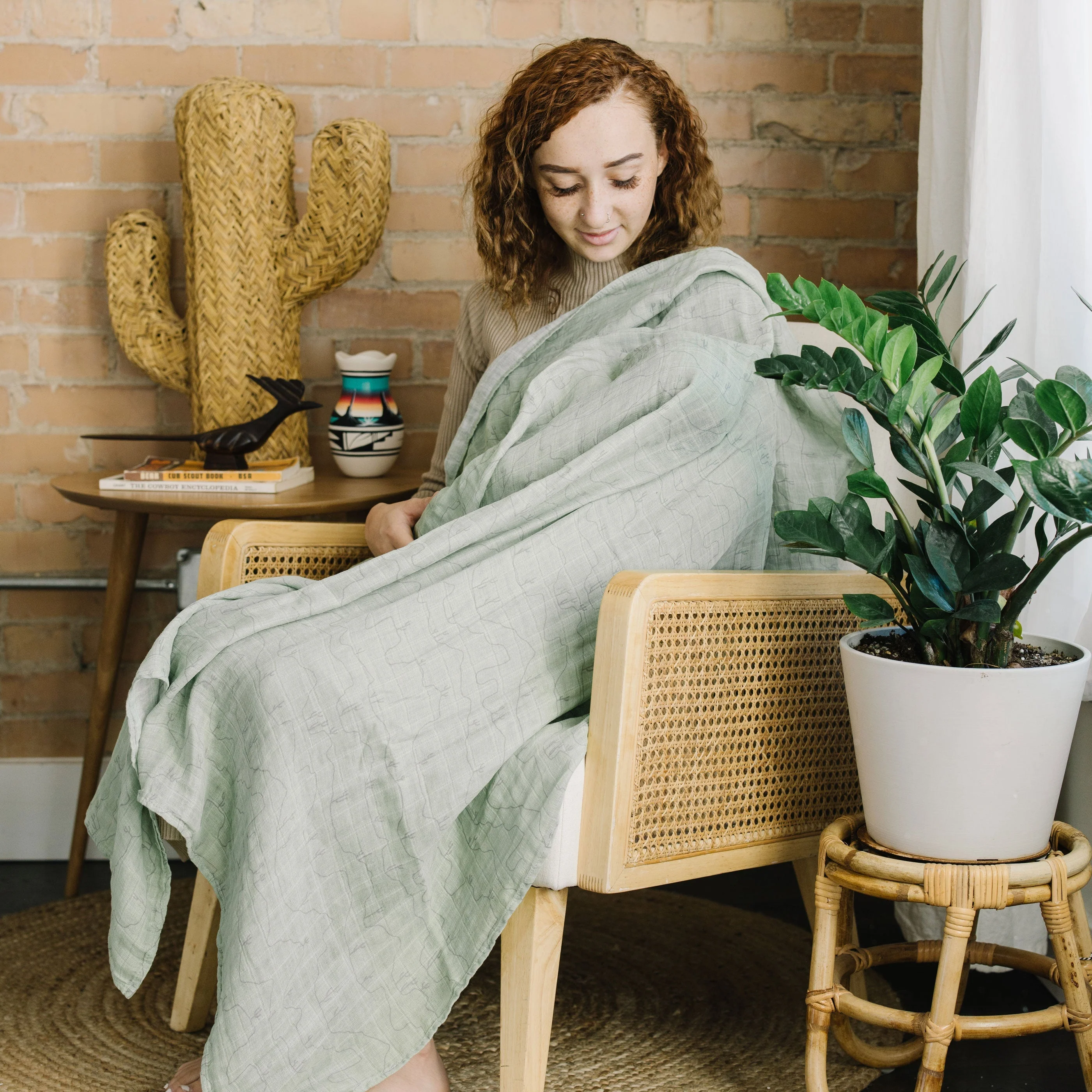 Cotton Muslin Swaddle Blanket - Cactus Lines - Image 7